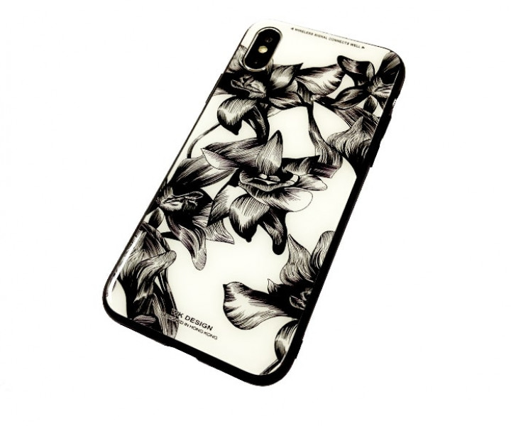 Чохол WK Design Glass LL03 White-Black Flowers для iPhone X